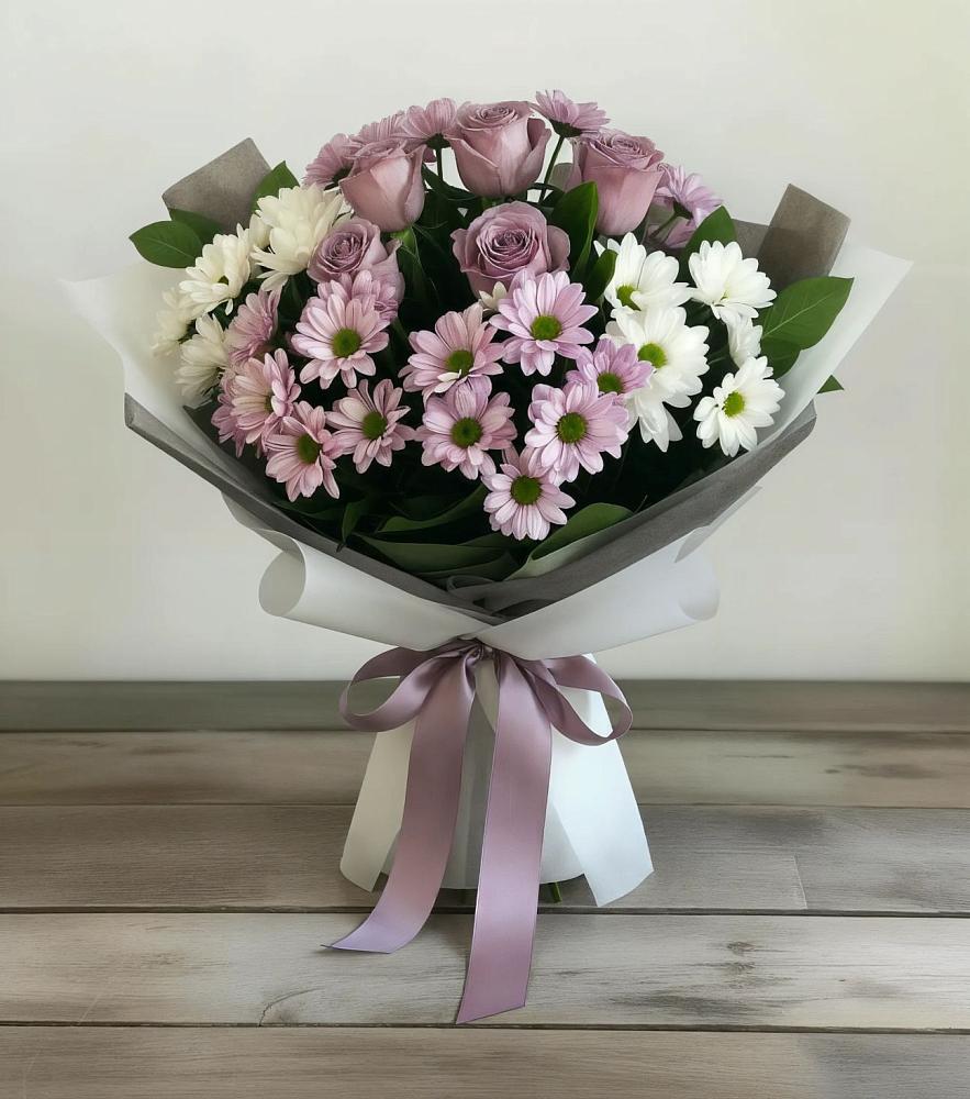 Букет цветов из: Хризантемы и Розы в Славгороде