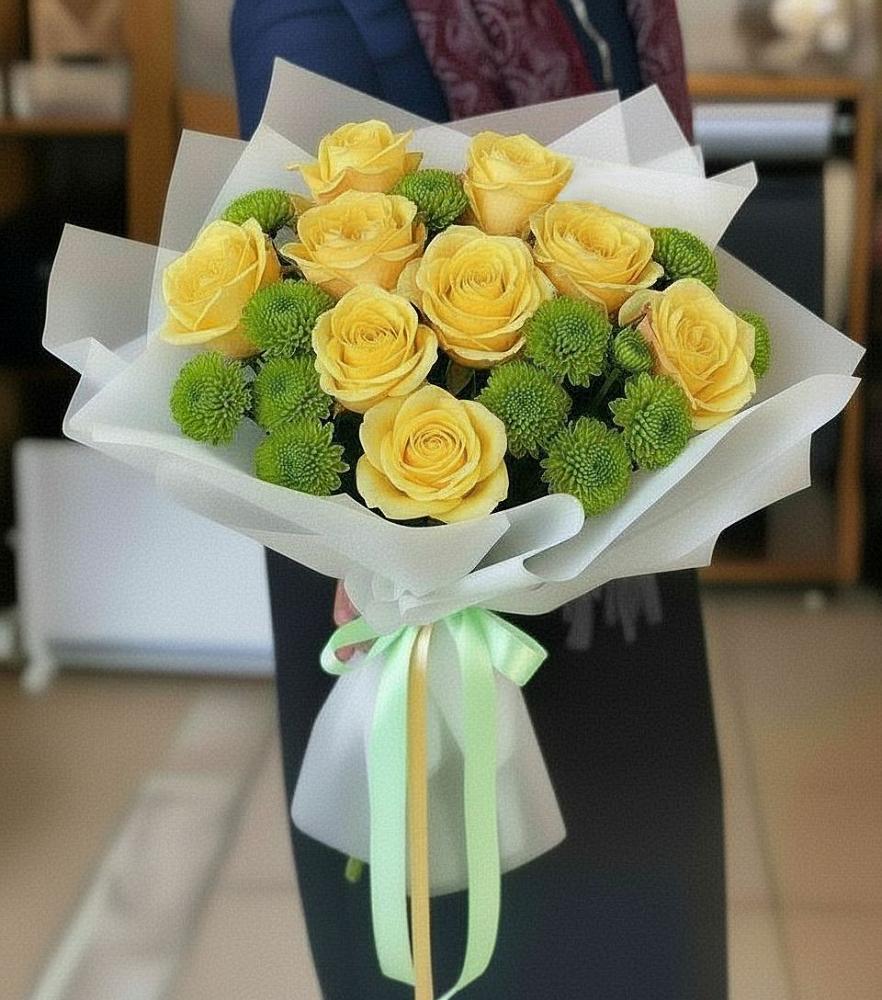 Букет цветов из: Хризантемы и Розы в Славгороде