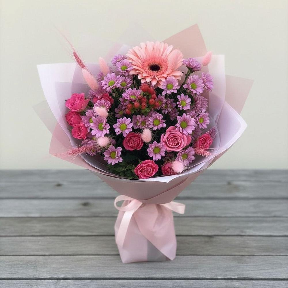 Букет цветов из: Розы, Герберы и Хризантемы в Славгороде