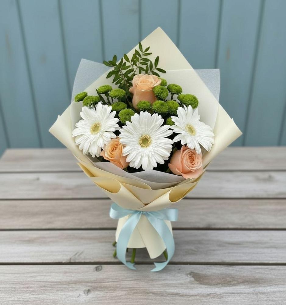 Букет цветов из: Герберы, Розы и Хризантемы в Славгороде