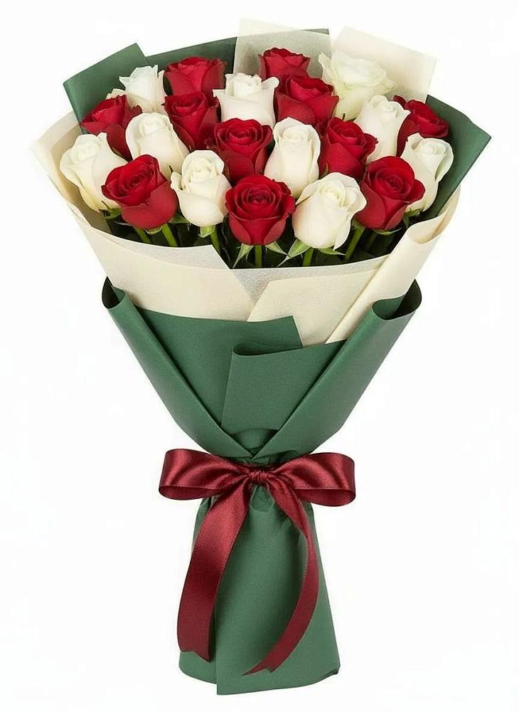 Букет Микс из красных и белых роз в Славгороде