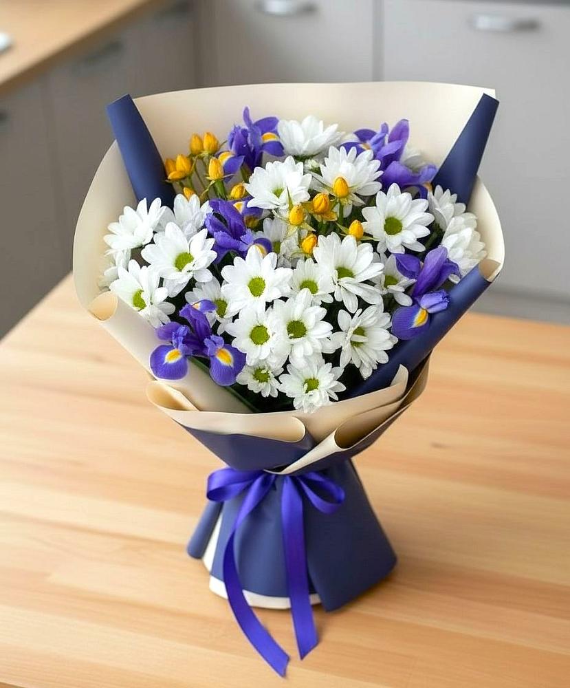 Букет цветов из: Розы, Ирисы и Хризантемы в Славгороде