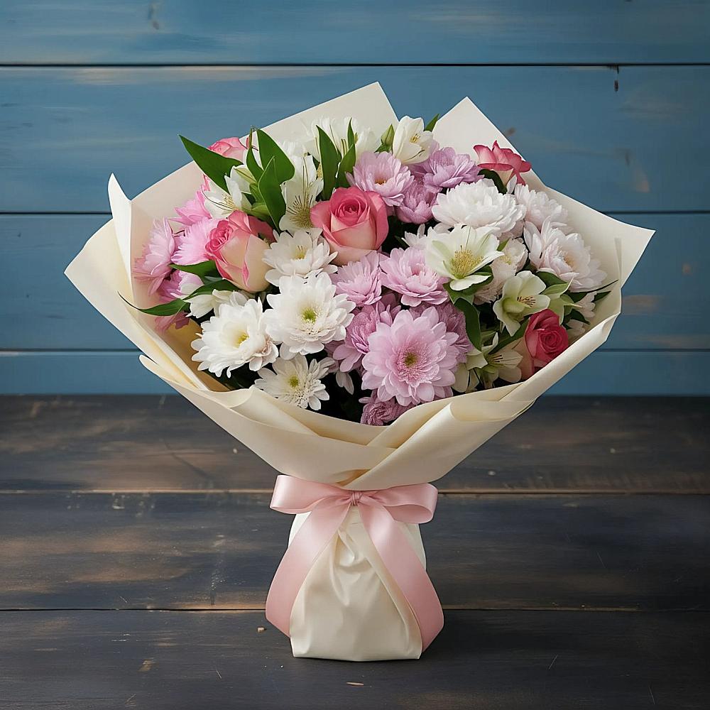 Букет цветов из: Хризантемы, Альстромерии и Розы в Славгороде